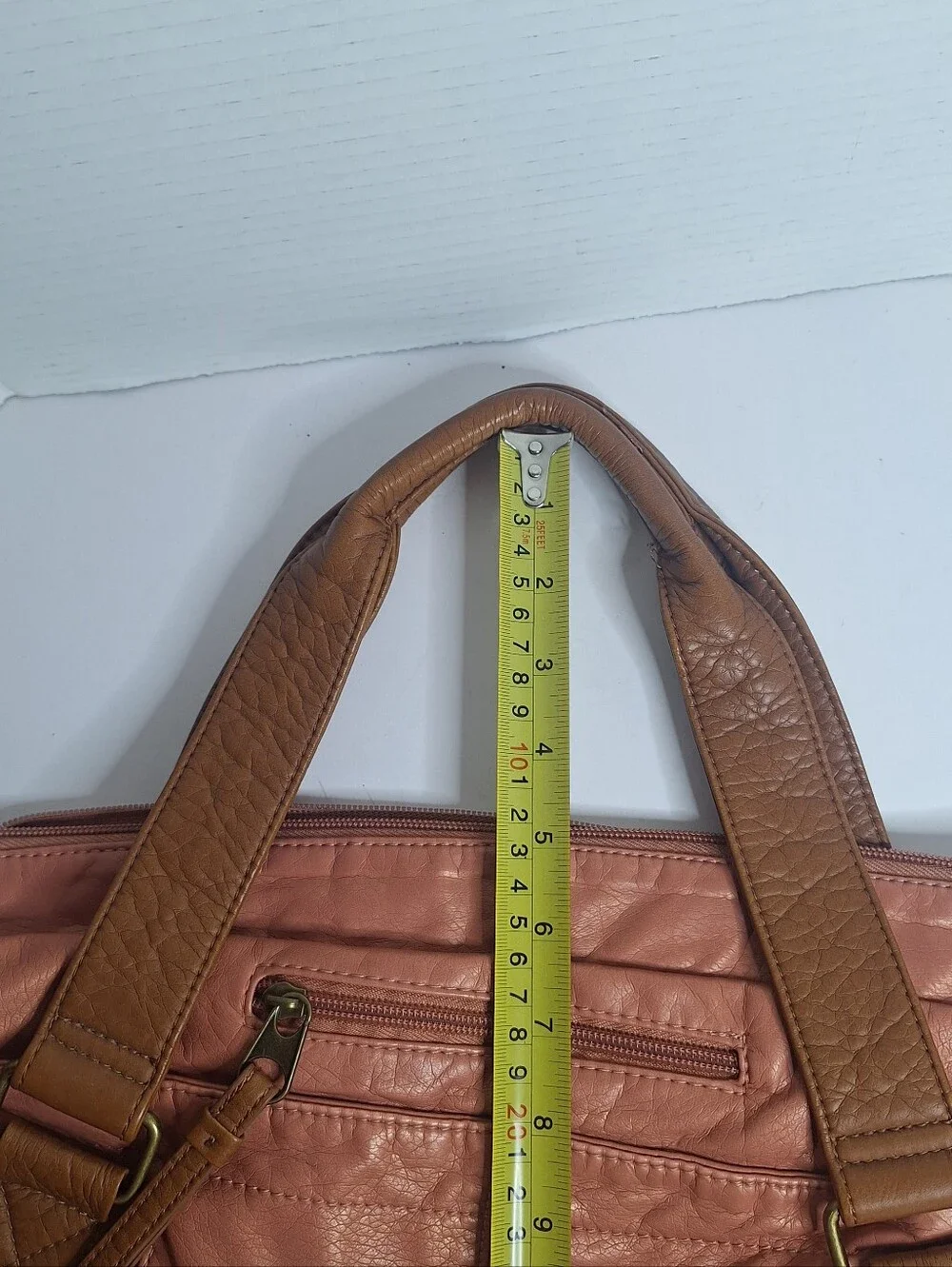 Bueno Faux Leather Coral Pink Brown Large Hobo Purse Bag Satchel Front Pockets